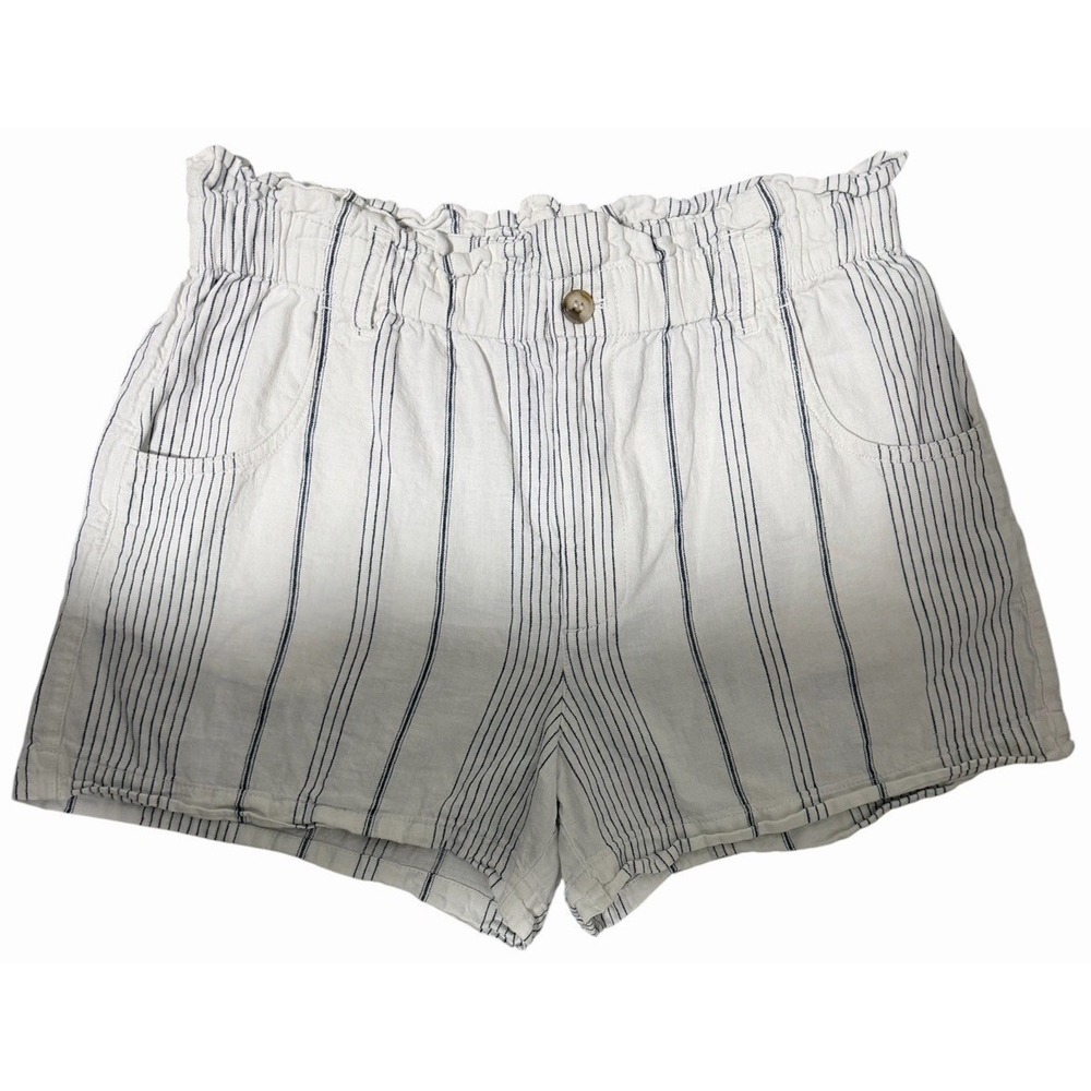 Madewell Paperbag Shorts Off White Blue Striped Linen Blend Women's Size Medium